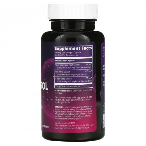 MRM Nutrition, Nutrition, ресвератрол, 60 веганских капсул MRM Nutrition, Nutrition, ресвератрол, 60 веганских капсул